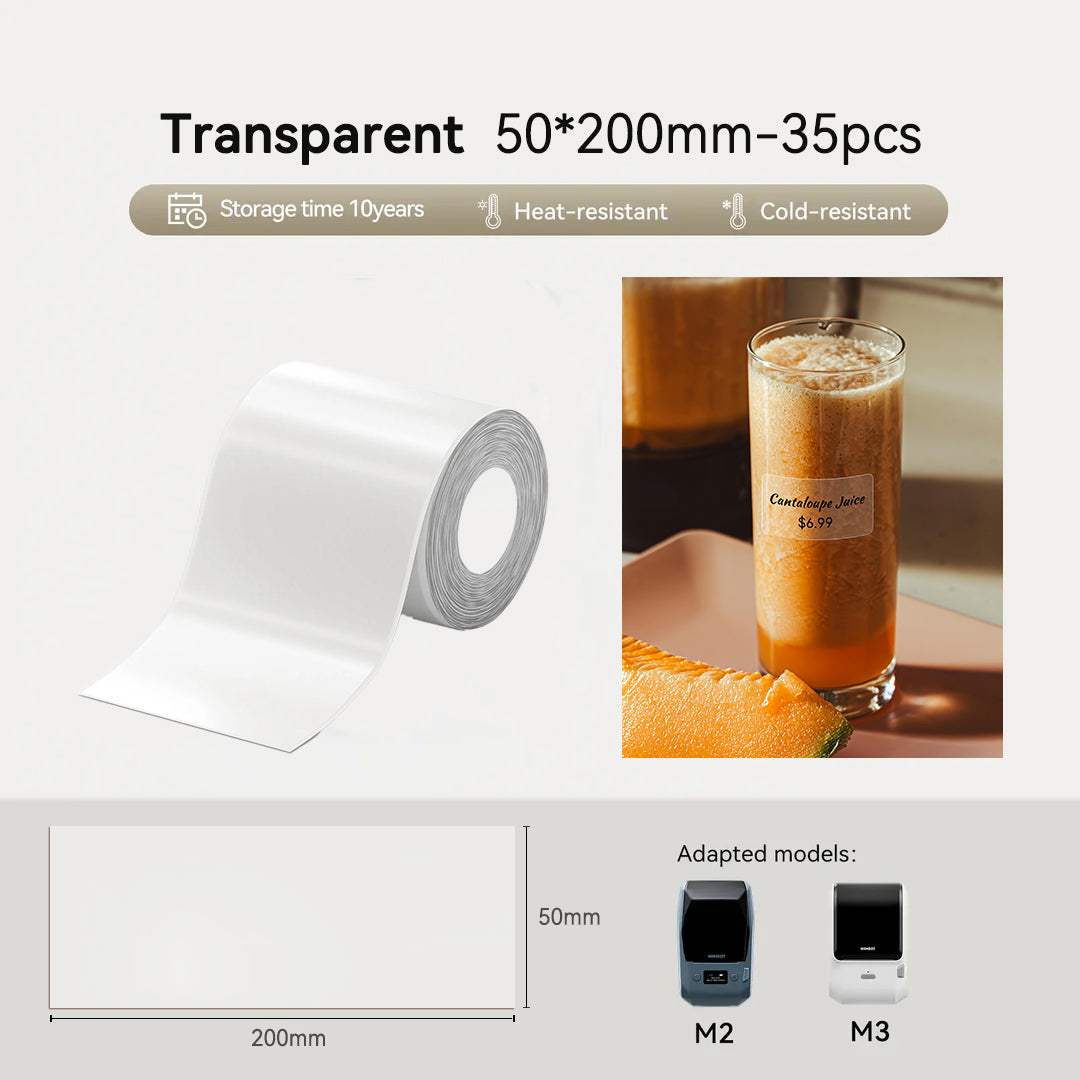 Niimbot M2_H/M3 50*200mm 35Pcs Transparent Thermal Transfer Labels
