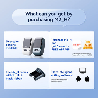 Niimbot M2_H Thermal Transfer Label Printer 300DPI Bluetooth Maker for PC & Mobile, 20-50mm for Office & Outdoor Use