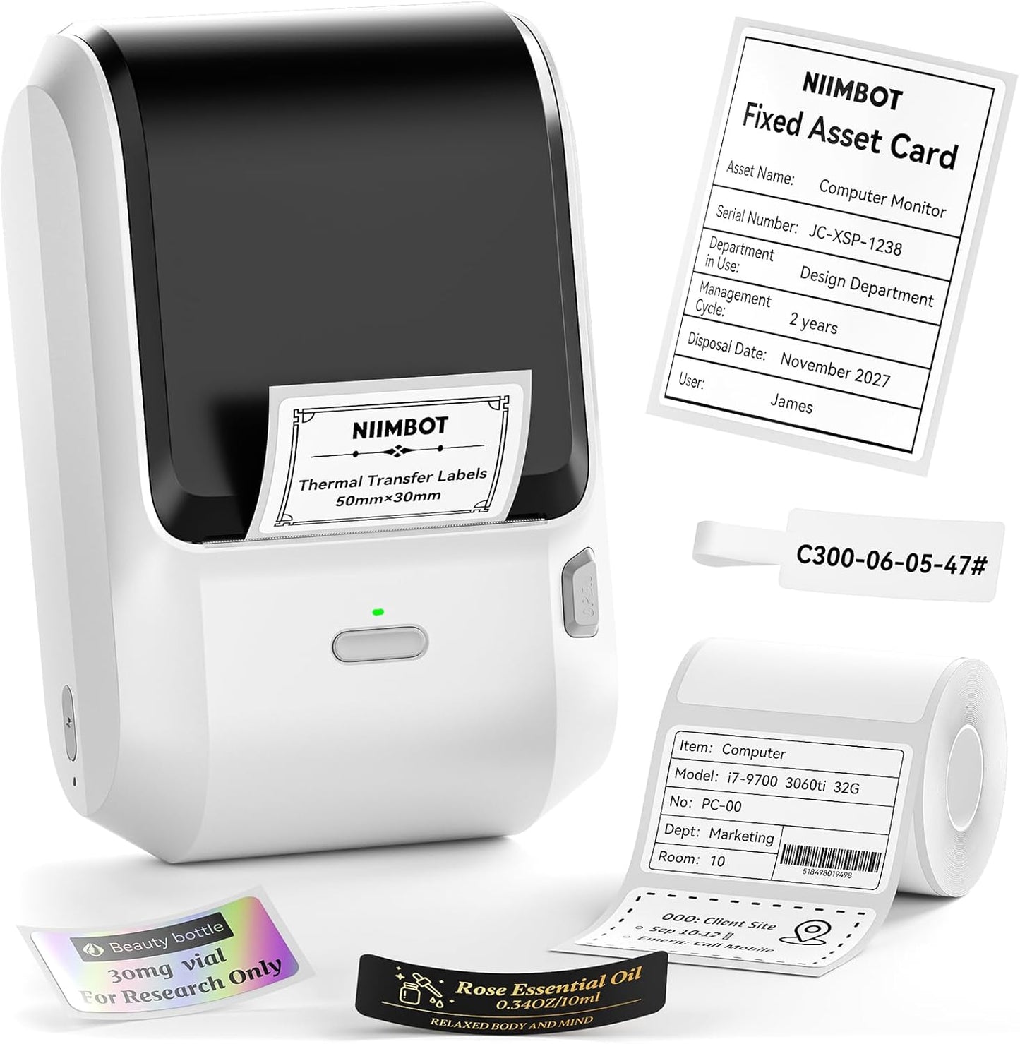 NIIMBOT M3 3Inch Bluetooth Thermal Transfer Label Printer Multi-Color Ribbon Compatible for Small Business Clothing, Address, Cable Storage