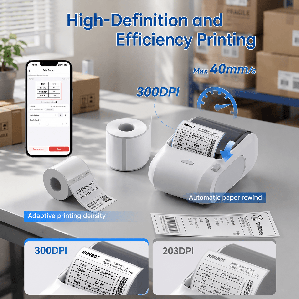 NIIMBOT M3 3Inch 300DPI Bluetooth Thermal Transfer Label Printer for Small Business Clothing, Address, Cable Storage