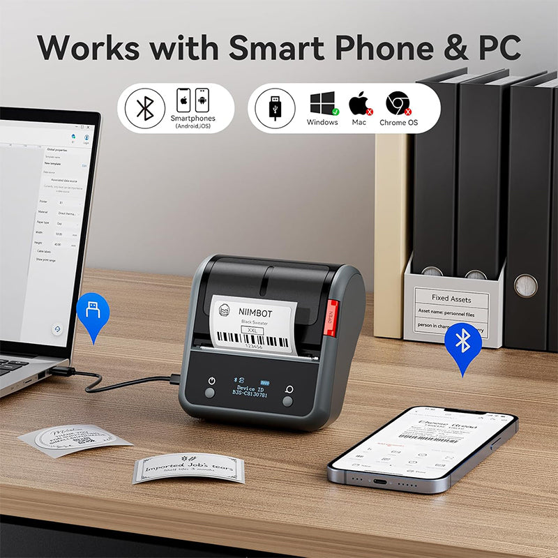 NIIMBOT B3S Retail Bundle – 3 Inch Label & Receipt Printer for Supermarket Price Tags, Sale Labels & Barcodes